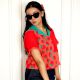 Handcrafted Strawberry Print Cotton Cropped Shirt with Collar